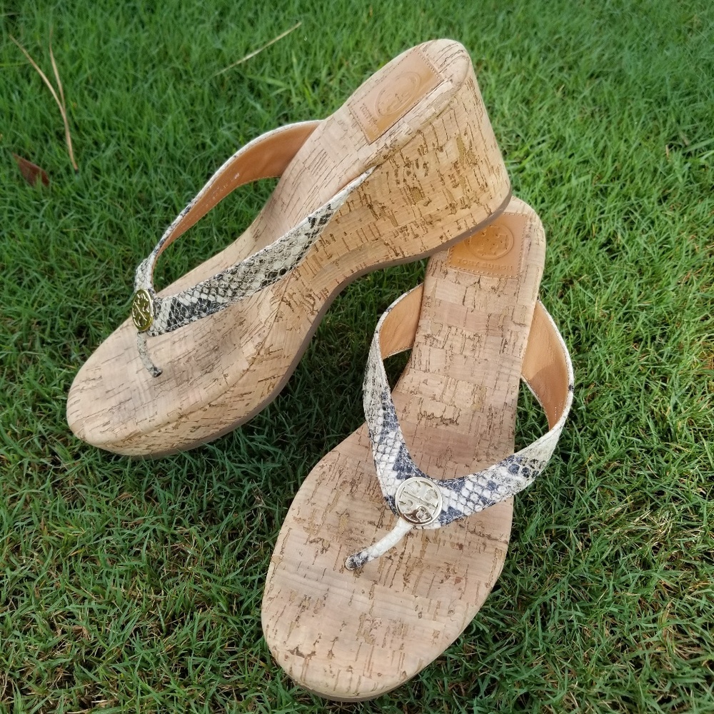 Tory Burch Cork wedge Sandles 9.5 excellent condi